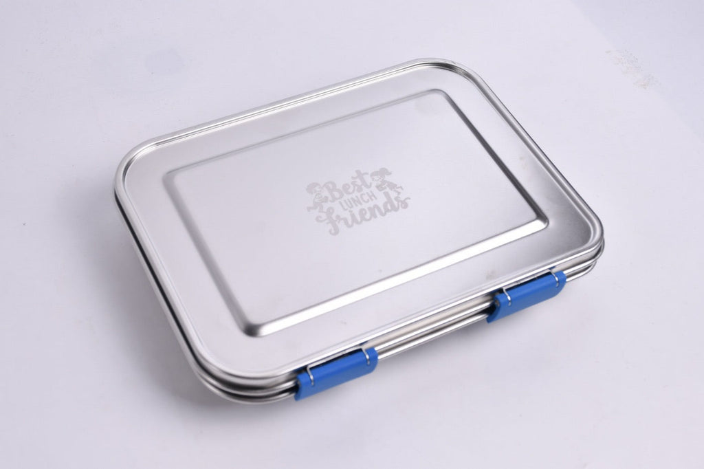 Die blaue Edelstahl-Lunchbox mit 3 Fächern