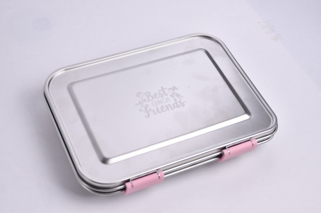Die pinke Edelstahl-Lunchbox mit 3 Fächern