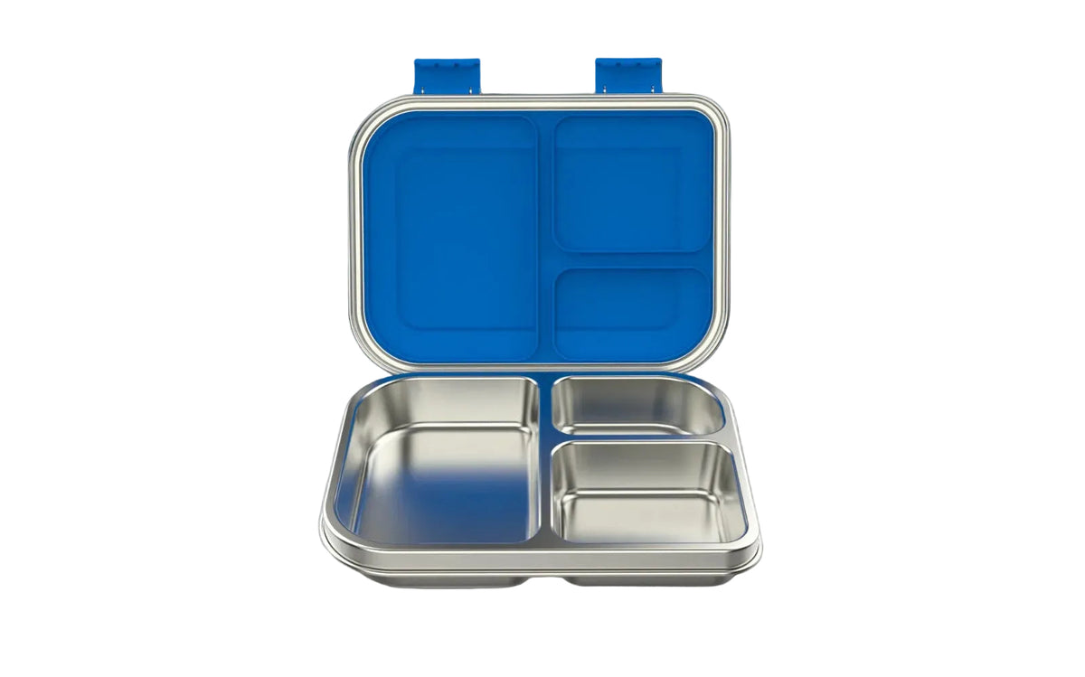 Die blaue Edelstahl-Lunchbox mit 3 Fächern