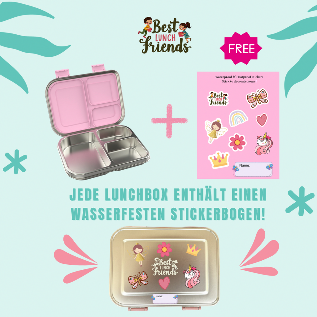 Die pinke Edelstahl-Lunchbox mit 3 Fächern