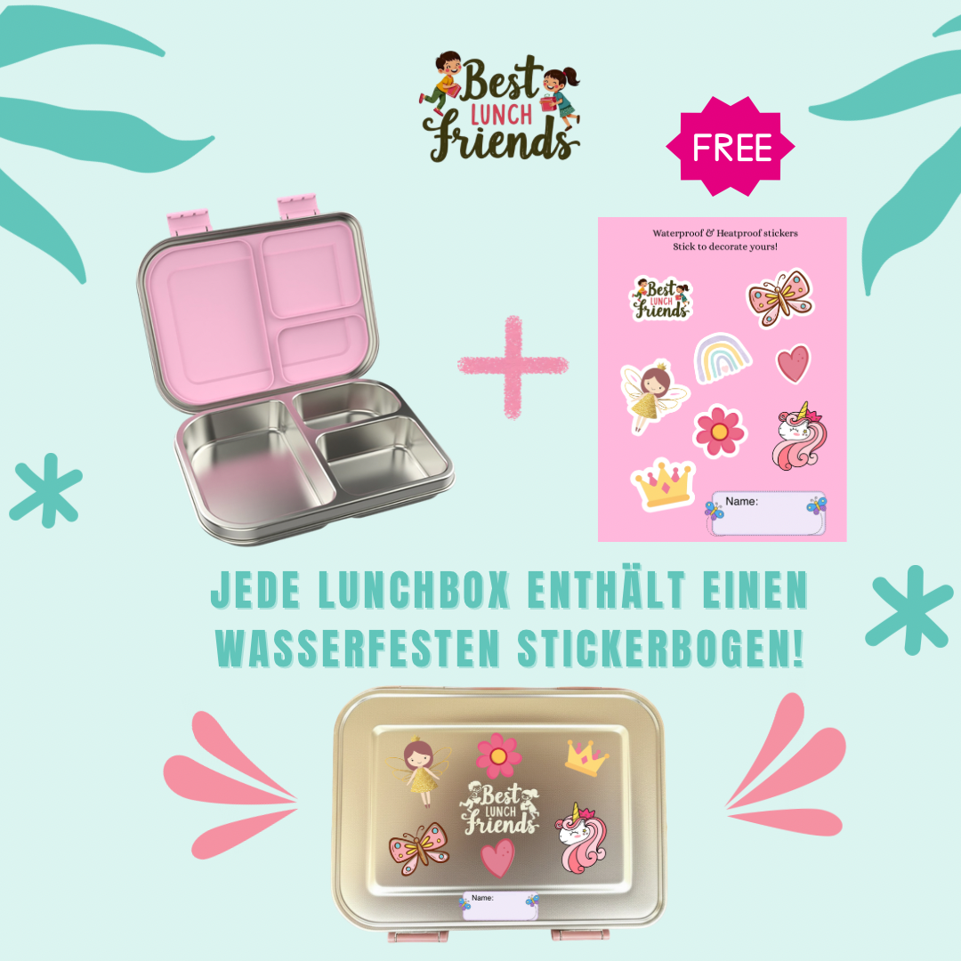 Die pinke Edelstahl-Lunchbox mit 3 Fächern