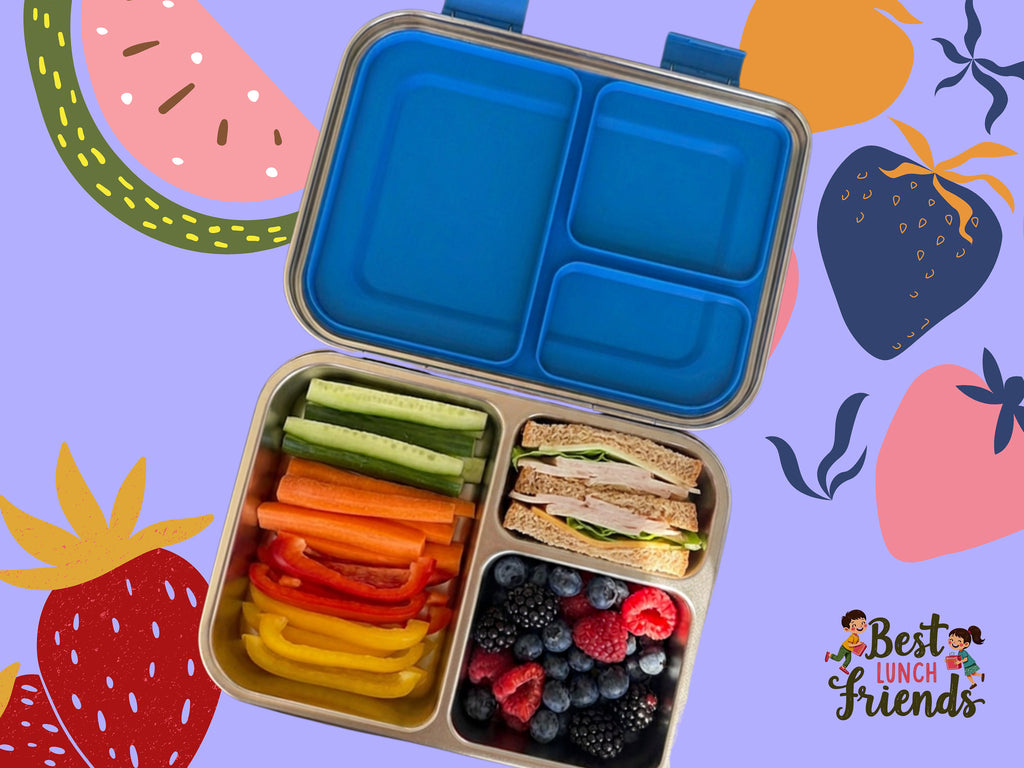 Die blaue Edelstahl-Lunchbox mit 3 Fächern