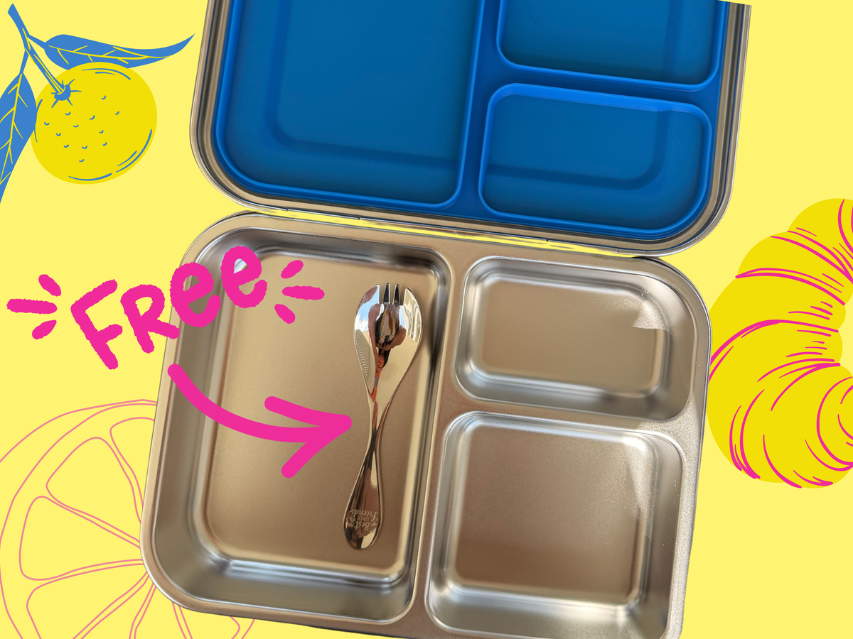 Die blaue Edelstahl-Lunchbox mit 3 Fächern