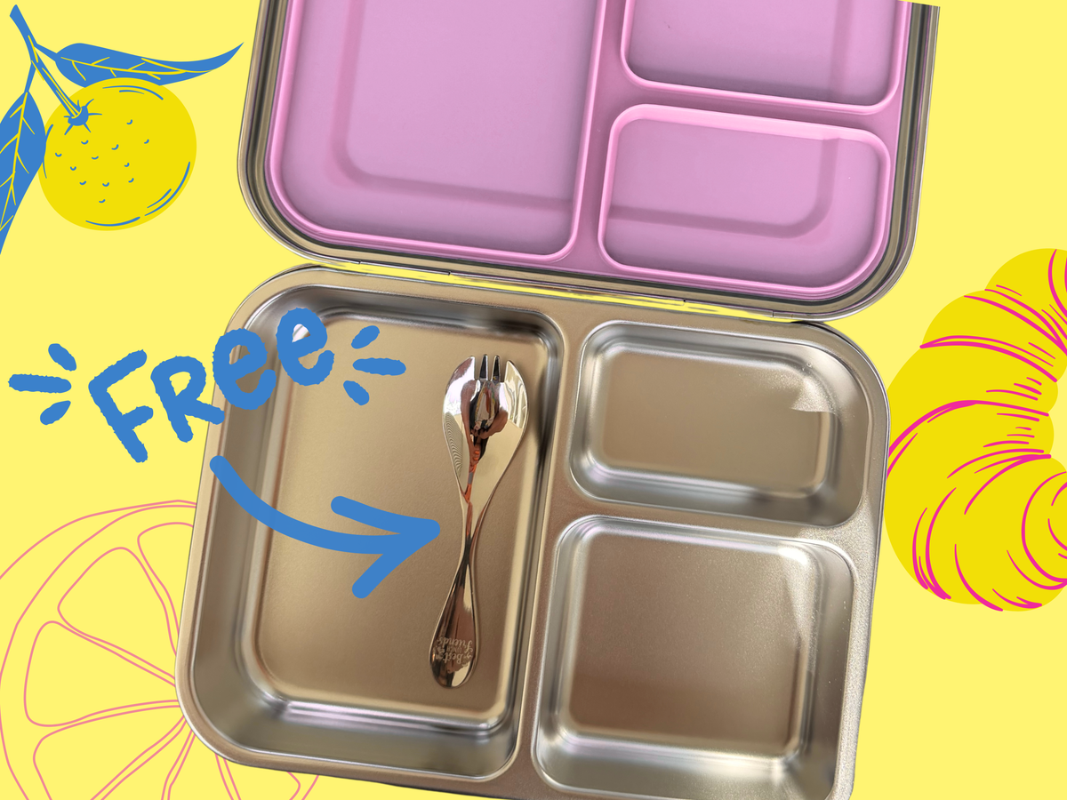 Die pinke Edelstahl-Lunchbox mit 3 Fächern