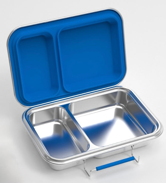 Die blaue Edelstahl-Lunchbox mit 2 Fächern