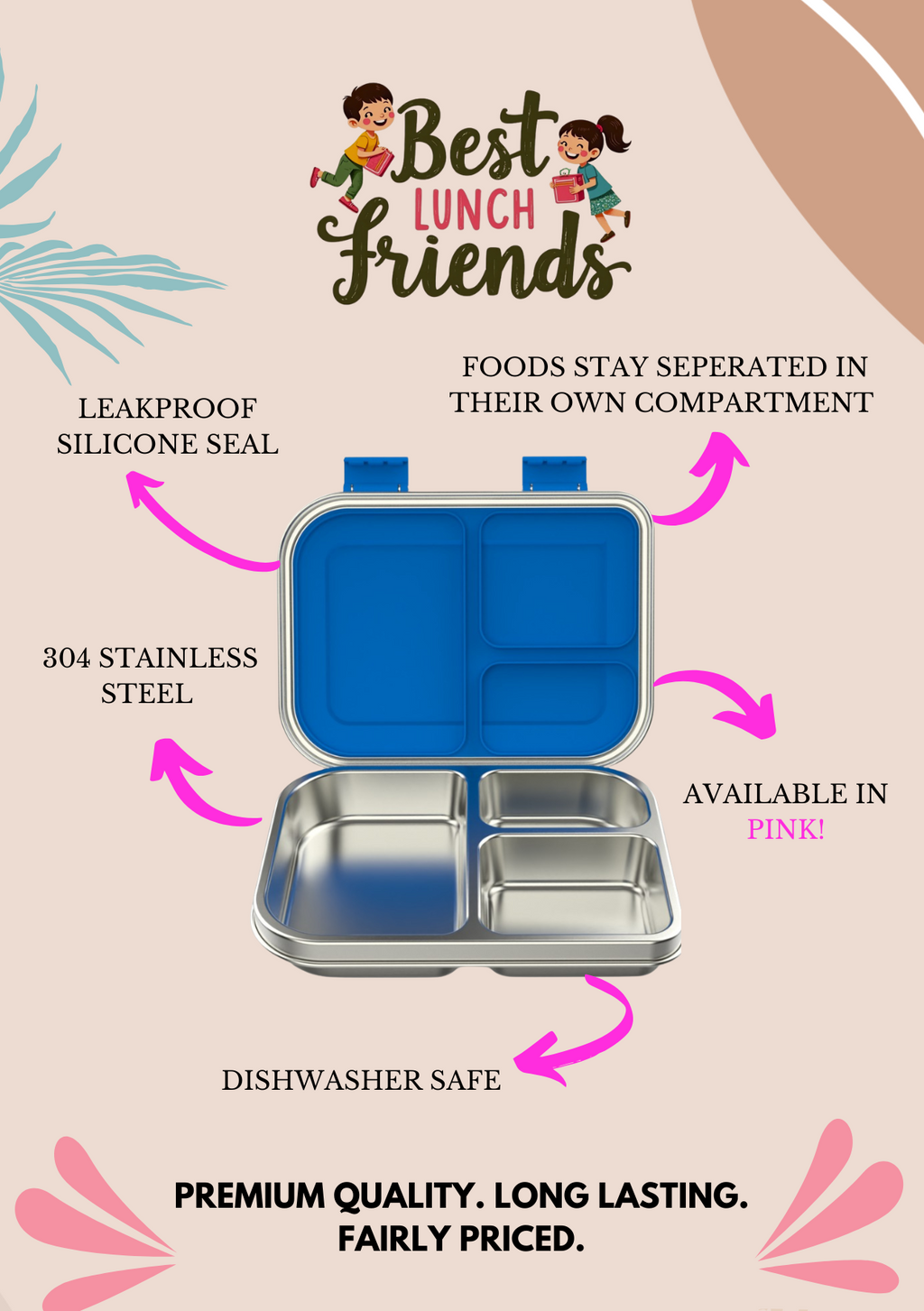 Die blaue Edelstahl-Lunchbox mit 3 Fächern