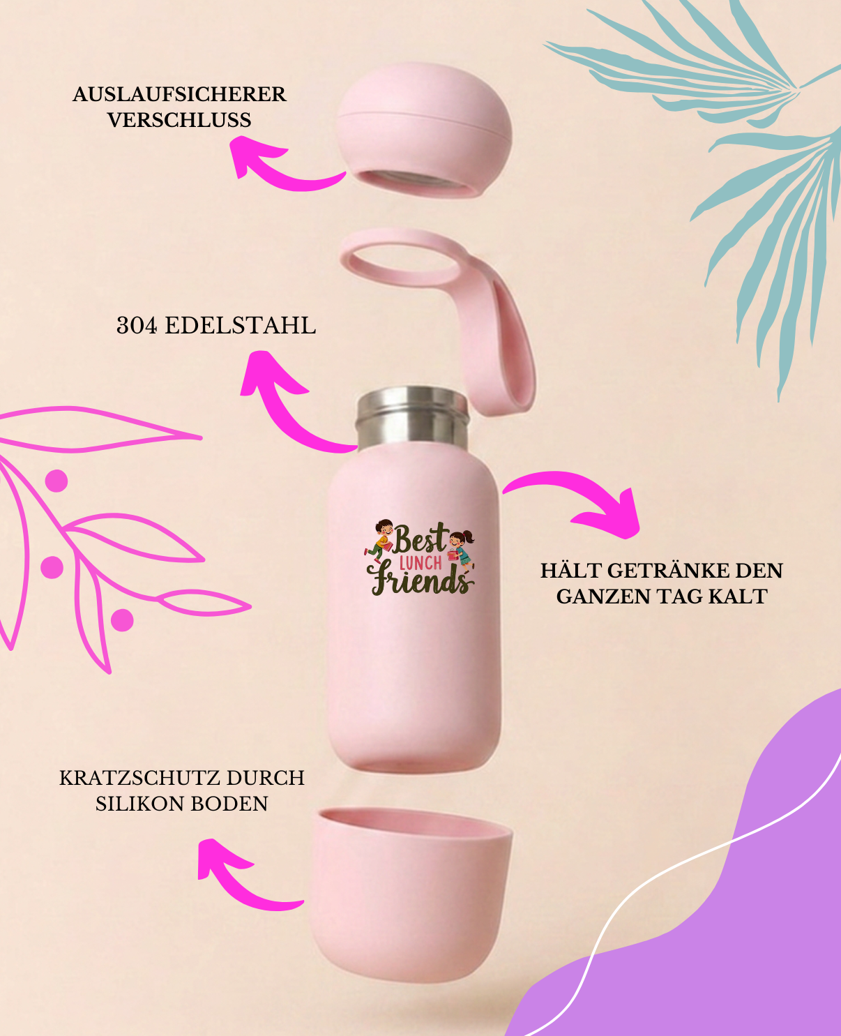 Die pinkfarbene isolierte Edelstahlflasche