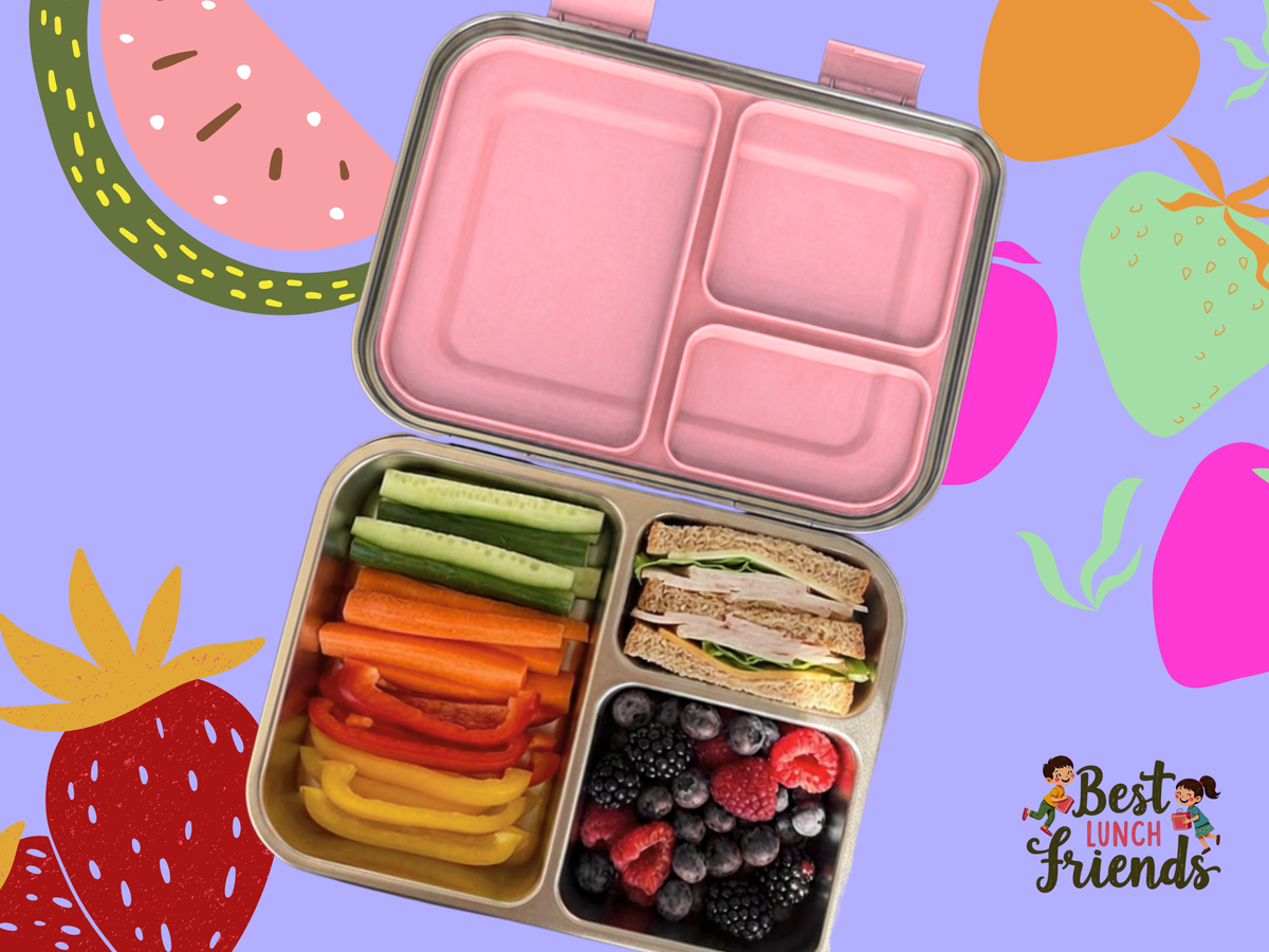 Die pinke Edelstahl-Lunchbox mit 3 Fächern