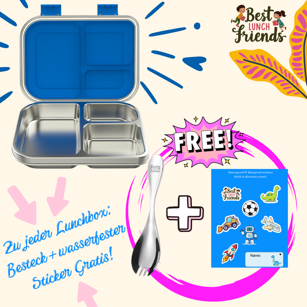 Die pinke Edelstahl-Lunchbox mit 3 Fächern